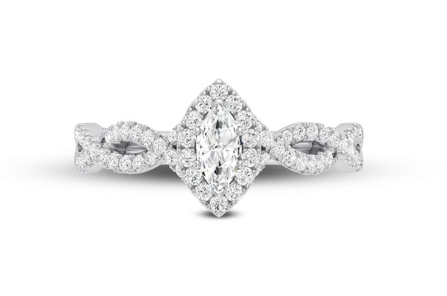 Marquise Halo Crossover Shank Engagement Ring 14K   