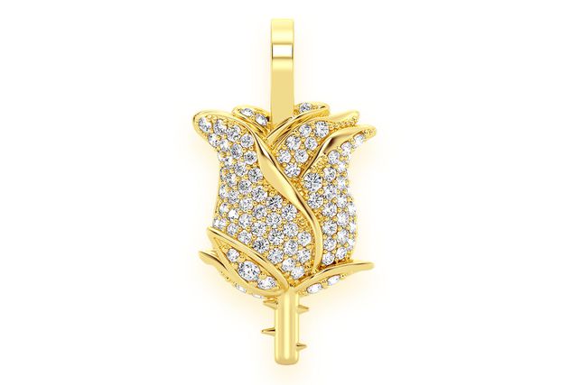 Rose Flower Diamond Pendant 14k Solid Gold 0.33ctw
