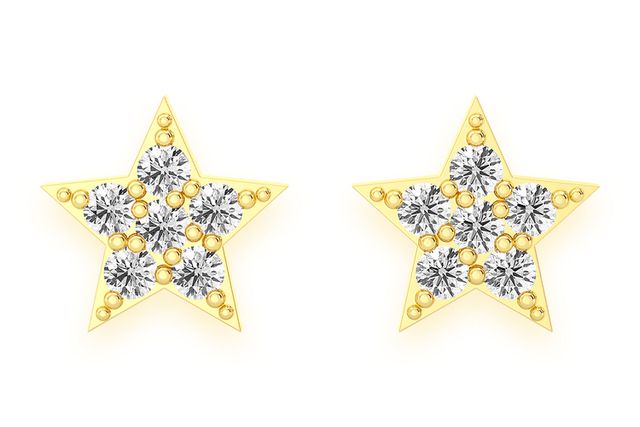Five Point Star Diamond Earrings 14k Solid Gold 0.05ctw