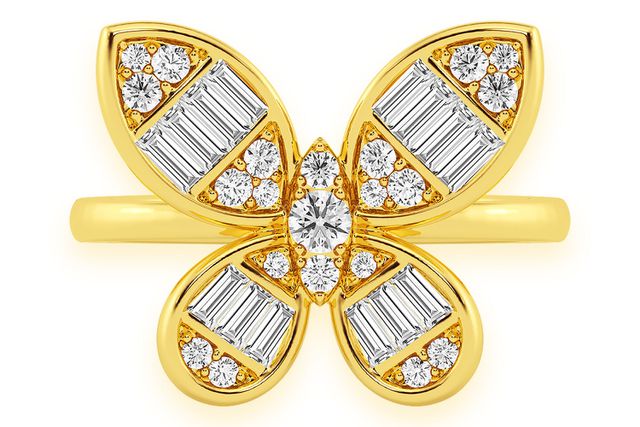 Butterfly Diamond Ring 14k Solid Gold 0.70ctw
