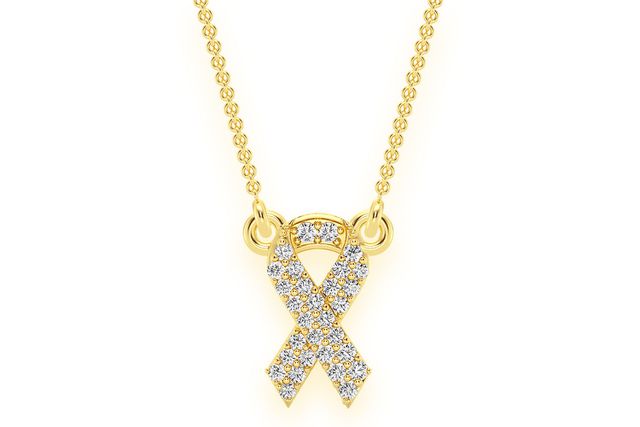 Awareness Ribbon Diamond Necklace Connected 14k Solid Gold 0.15ctw