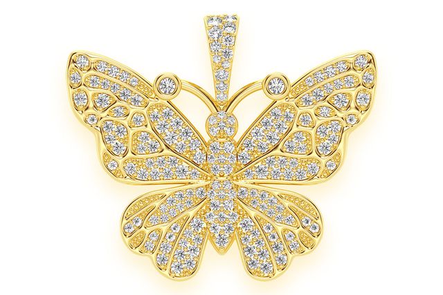 Butterfly Diamond Pendant 14k Solid Gold 1.00ctw