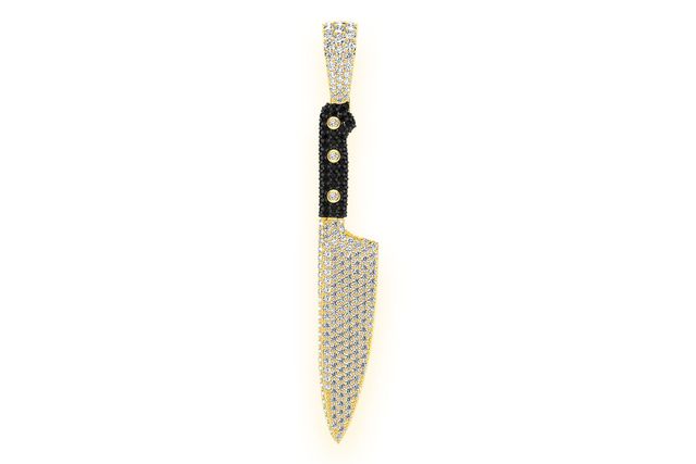 Chef's Knife Black & White Diamond Pendant 14k Solid Gold 2.30ctw