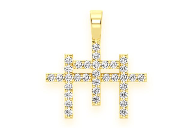 Triple Cross Diamond Pendant 14k Solid Gold 0.50ctw