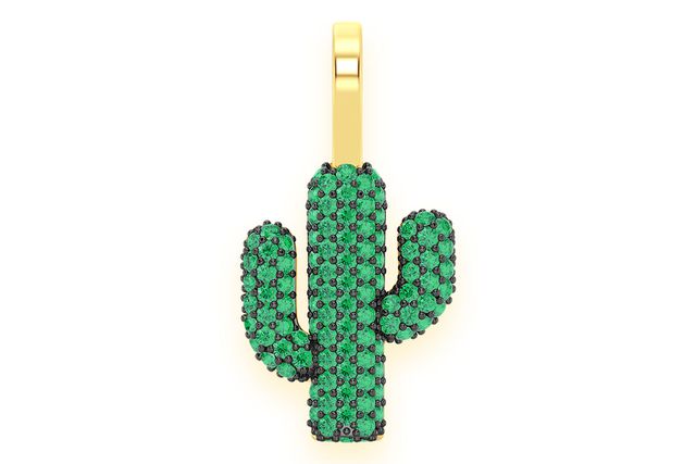 Green Cactus Pendant 14K   