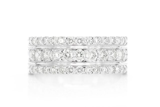 3 Row Groove Diamond Band 14k Solid Gold 2.00ctw