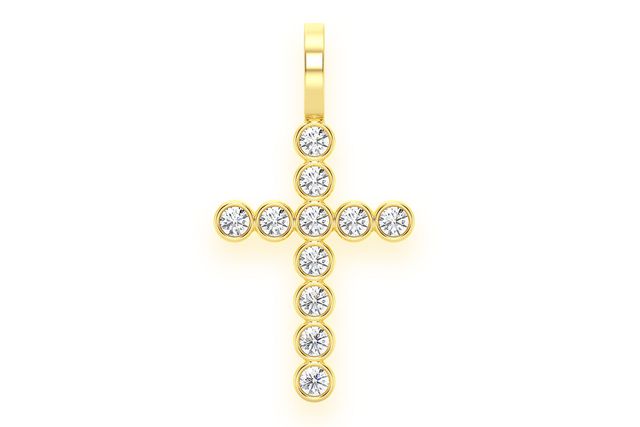Bezel Set Cross Diamond Pendant 14k Solid Gold 0.35ctw