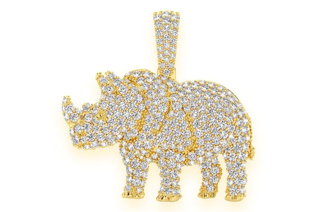 Rhinoceros Standing Diamond Pendant 14k Solid Gold 1.75ctw