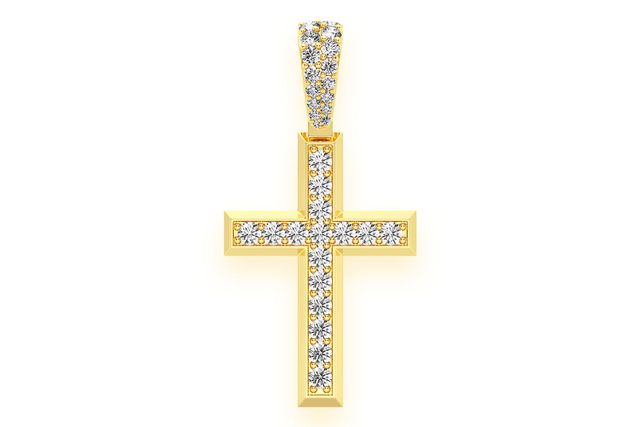 Angled Cross Diamond Pendant 14k Solid Gold 1.15ctw