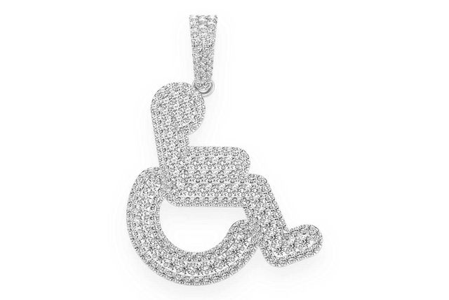 Wheel Chair Diamond Pendant 14k Solid Gold 2.65ctw