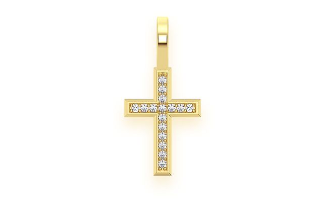 Angled Cross Diamond Pendant 14k Solid Gold .05ctw