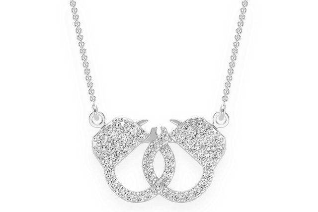 Handcuffs Forever Diamond Necklace 14k Solid Gold 2.50ctw