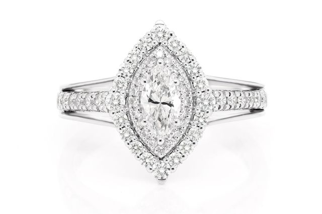 Marquise Double Halo Diamond Ring 14k Solid Gold 1.00ctw 