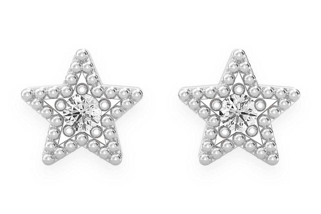 Star Diamond Earrings 14k Solid Gold 0.05ctw