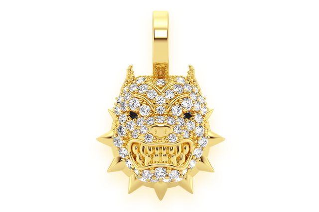 Pitbull Spike Collar Diamond Pendant 14k Solid Gold 0.25ctw