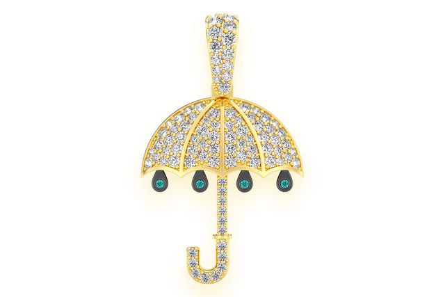 Drip Umbrella Diamond Pendant 14k Solid Gold 0.75ctw