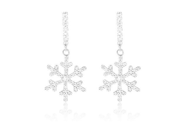 Dangling Snowflake Huggie Hoop Earrings 14K   
