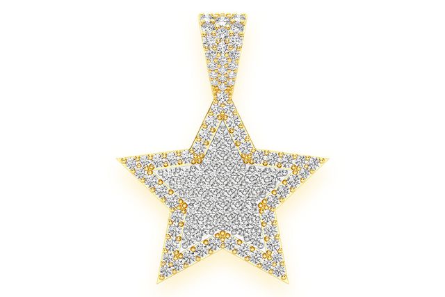 Star Double Layer Diamond Pendant 14k Solid Gold 1.00ctw