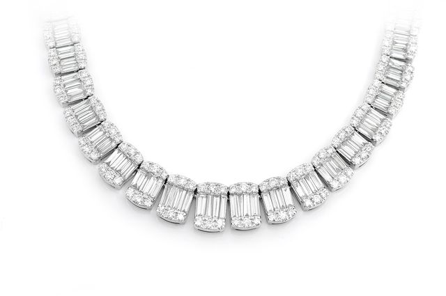 Graduated Baguette Oval Link Diamond Necklace 14k Solid Gold 31.35ctw