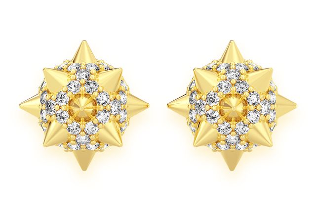 Spike Ball Stud Diamond Earrings 14k Solid Gold 0.40ctw