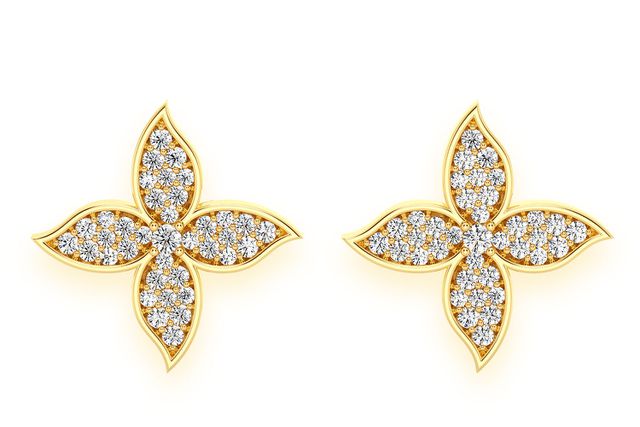 Lotus Petal Stud Diamond Earrings 14k Solid Gold 0.33ctw