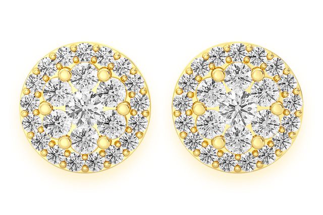 1.00ctw Flower Halo Stud Diamond Earrings 14k Solid Gold