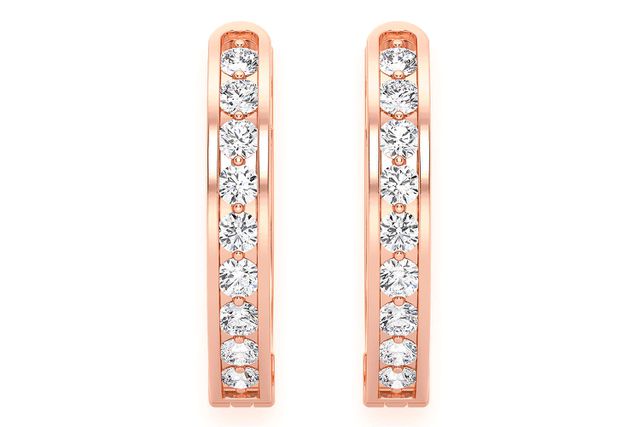 One Row Hoop Diamond Earrings 14k Solid Gold 0.10ctw