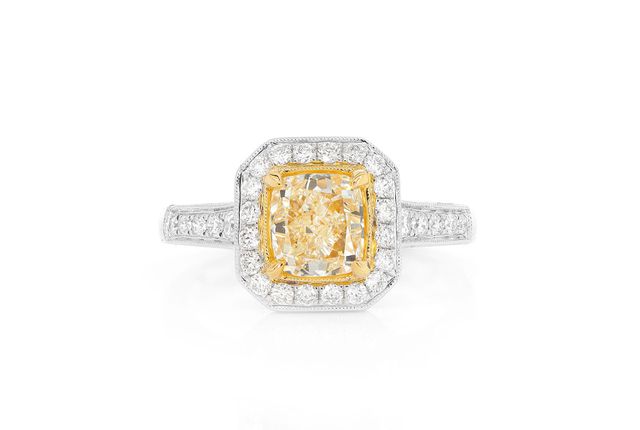 1.50ct Cushion Yellow Diamond - Millgrain Halo - Diamond Engagement Ring - All Natural