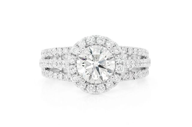 Het strand kompas transmissie Icebox - 1.50ct Round Solitaire - Three Row Cathedral Halo - Diamond  Engagement Ring - All Natural