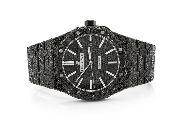 Audemars Piguet Royal Oak 41MM Steel - Fully Iced Out Blacked Out Diamonds