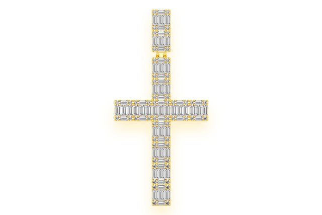 Baguette Cross Diamond Pendant 14k Solid Gold 5.00ctw