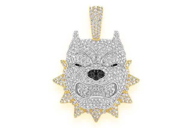 Pitbull Spike Collar Diamond Pendant 14k Solid Gold 3.00ctw