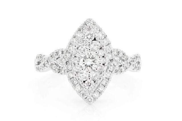 Round Marquise Halo Cluster Ring 14K   