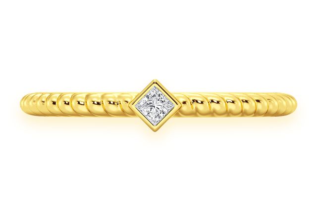 Princess Bezel Rope Diamond Ring 14k Solid Gold 0.05ctw