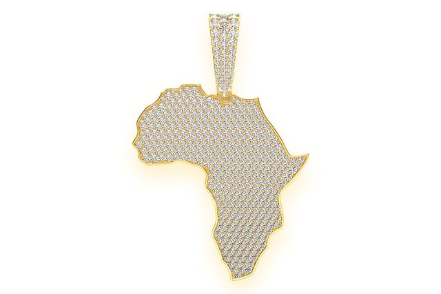 Africa Continent Diamond Pendant 14k Solid Gold 7.00ctw