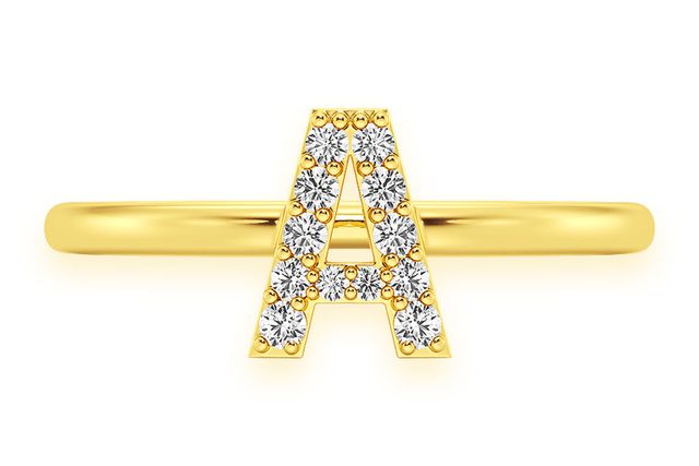 Alphabet Letter Diamond Ring 14k Solid Gold 0.20ctw