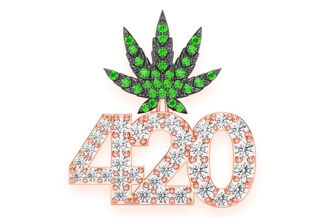 420 Cannabis Leaf Bail Pendant 14K   