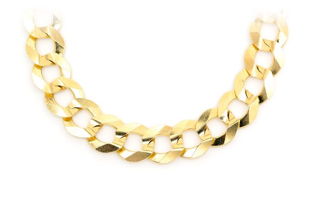 13MM Flat Curb Link 14k Solid Gold Chain