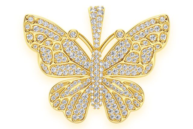 Butterfly Diamond Pendant 14k Solid Gold 2.00ctw