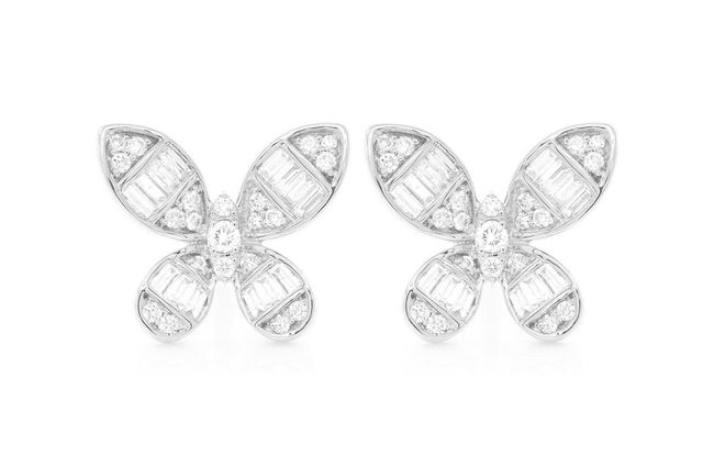Butterfly Baguette Stud Earrings 14K   