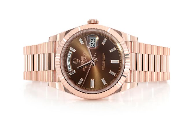 Rolex Day Date 40MM 18k Rose Gold (228235) All Factory - Chocolate Baguette Diamond Dial
