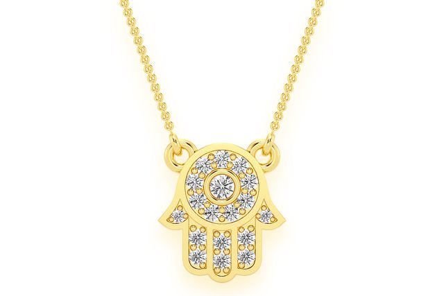 Hamsa Diamond Pendant Necklace Attached 14k Solid Gold .15ctw