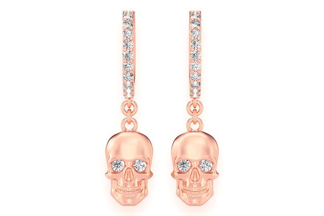 Dangling Skull Huggie Hoop Earrings 14K   