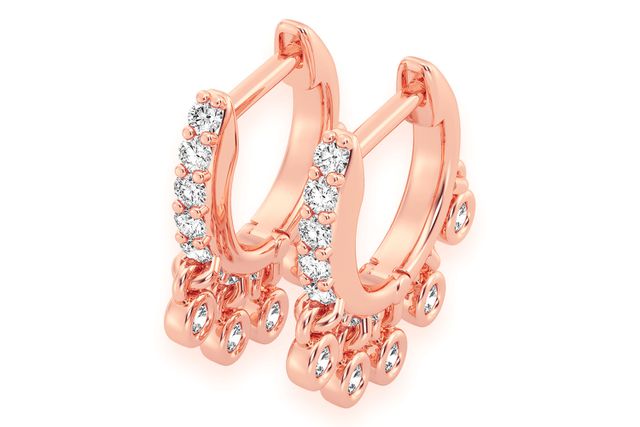 Dangling Bezel Hoop Diamond Earrings 14k Solid Gold 0.30ctw