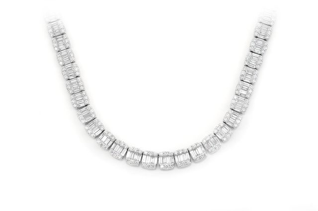 Baguette Square Link Diamond Necklace 14k Solid Gold 14.30ctw